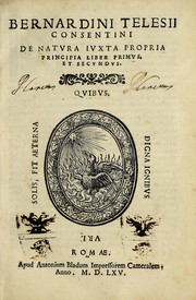 Cover of Bernardini Telesii Consentini De natura iuxta propria principia liber primus et secundus by Bernardino Telesio