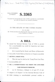 Cover of A bill to amend the Internal Revenue Code of 1986 to provide for a nonrefundable tax credit for long-term care insurance premiums by United States. Congress. Senate