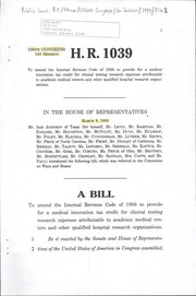 Cover of A bill to amend the Internal Revenue Code of 1986 to provide for a medical innovation tax credit for clinical testing research expenses attributable to academic medical centers and other qualified hospital research organizations by United States. Congress. House