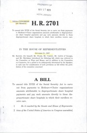 Cover of A bill to amend title XVIII of the Social Security Act to carve out from payments to Medicare+Choice organizations amounts attributable to disproportionate share hospital payments and pay such amounts directly to those disproportionate share hospitals in which their enrollees receive care by United States. Congress. House