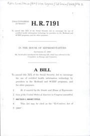 Cover of A bill to amend title XIX of the Social Security Act to encourage the use of certified health information technology by providers in the Medicaid and SCHIP programs, and for other purposes by United States. Congress. House