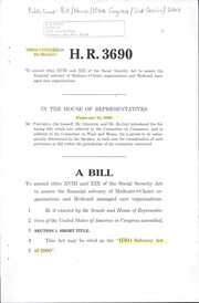 Cover of A bill to amend titles XVIII and XIX of the Social Security Act to assure the financial solvency of Medicare+Choice organizations and Medicaid managed care organizations by United States. Congress. House