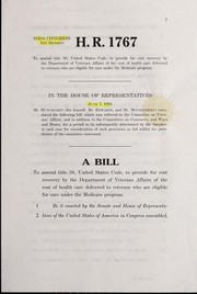 Cover of A bill to amend title 38, United States Code, to provide for cost recovery by the Department of Veterans Affairs of the cost of health care delivered to veterans who are eligible for care under the Medicare program by United States. Congress. House