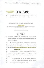 Cover of A bill to amend title XVIII of the Social Security Act to provide special treatment of certain cancer hospitals under the Medicare program by United States. Congress. House
