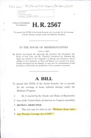 Cover of A bill to amend title XVIII of the Social Security Act to provide for the coverage of home infusion therapy under the Medicare program by United States. Congress. House