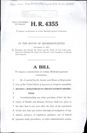 Cover of A bill to impose a moratorium on certain Medicaid payment restrictions by United States. Congress. House