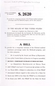 Cover of A bill to provide for a temporary increase of the Federal medical assistance percentage under the Medicaid program, and for other purposes by United States. Congress. Senate