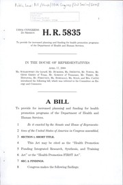 Cover of A bill to provide for increased planning and funding for health promotion programs of the Department of Health and Human Services by United States. Congress. House