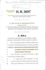 Cover of A bill to provide for participation of certain Medicare-eligible individuals in Department of Defense pharmacy programs by United States. Congress. House