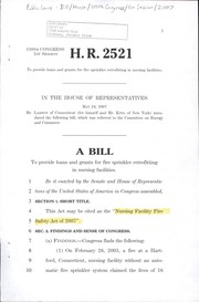 Cover of A bill to provide loans and grants for fire sprinkler retrofitting in nursing facilities by United States. Congress. House