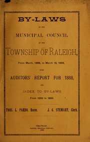 Front cover of By-laws of the Municipal Council of the township of Raleigh, from March, 1888, to March, 1889 by Raleigh (Ont. : Township)