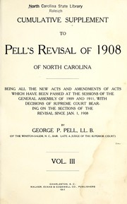 Front cover of Cumulative supplement to Pell's revisal of 1908 of North Carolina by North Carolina