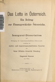 Front cover of Das Lotto in Österreich by Siegmund Kanner