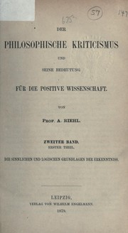 Cover of Der Philosophische Kriticismus und seine Bedeutung für die positive Wissenschaft by Riehl, Alois