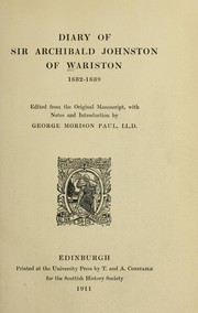 Front cover of Diary of Sir Archibald Johnston by Warriston, Archibald Johnston Lord