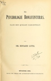 Front cover of Die Psychologie Bonaventuras by Eduard Lutz