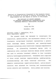Front cover of The efficacy of script contexts in language comprehension intervention with trainable mentally handicapped children by Young Tae Kim