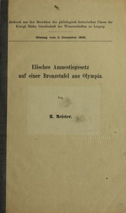 Front cover of Elisches amnestiegesetz auf einer bronzetafel aus Olympia by Richard Carl Meister