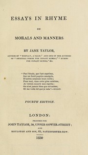 Front cover of Essays in rhyme on morals and manners by Jane Taylor