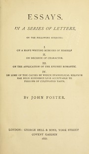 Front cover of Essays, in a series of letters, on the following subjects by John Foster