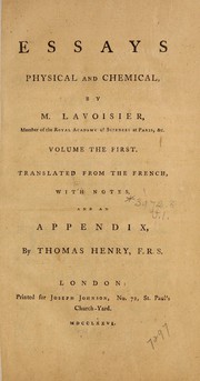 Cover of Essays physical and chemical by Antoine Laurent Lavoisier