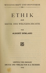 Front cover of Ethik als kritik der weltgeschichte by Albert Görland