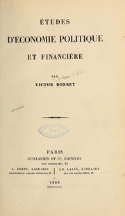 Cover of Études d'économie politique et financière by Victor Bonnet