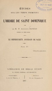 Front cover of Études sur les temps primitifs de l'Ordre de Saint Dominique by Antonin Danzas