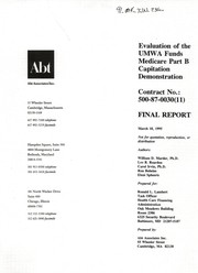 Front cover of Evaluation of the UMWA funds Medicare part B capitation demonstration by William D. Marder