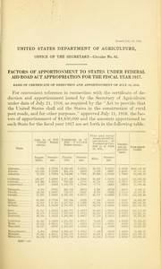 Front cover of Factors of apportionment to states under Federal Aid Road Act appropriation for the fiscal year 1917 by Unknown