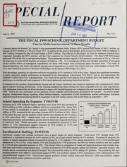 Cover of The fiscal 1998 school department budget by Boston Municipal Research Bureau