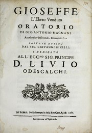 Front cover of Gioseffe, l'ebreo venduto by Giovanni Antonio Magnani