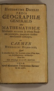 Front cover of Hieronymi Dicelii Paedia geographiae generalis sive Mathemathicae methodo accurata in usum studiosae juventutis, praeprimis auditorum suorum conscripta by Hieronymus Ditzel