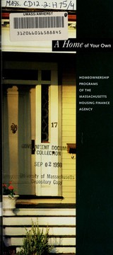 Front cover of A home of your own by Massachusetts Housing Finance Agency