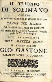 Front cover of Il trionfo di Solimano, ovvero, Il trionfo maggiore è vincere se stesso by Francesco Pecori