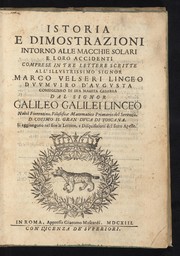 Front cover of Istoria e dimostrazioni intorno alle macchie solari e loro accidenti by Galileo Galilei