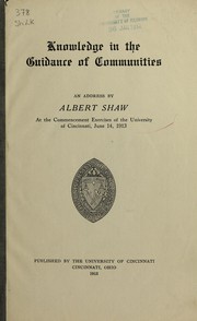 Front cover of Knowledge in the guidance of communities by Albert Shaw