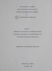 Front cover of Socio-economic status and the meaning vocabularies of children by George Donald Labercane
