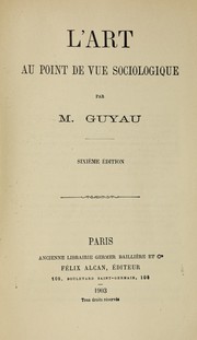 Front cover of L'art au point de vue sociologique by Guyau M.