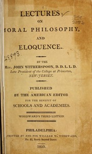 Front cover of Lectures on moral philosophy, and eloquence by John Witherspoon