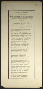 Front cover of Lines to be sung at the funeral of Pres. Brigham Young, Sunday, September 2, 1877 by Charles W. Penrose