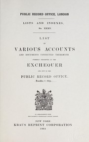 Cover of List of various accounts and documents connected therewith formerly preserved in the Exchequer by Public Record Office