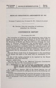 Front cover of Medicaid Moratorium Amendments of 1991 by United States. Congress