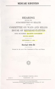 Front cover of Medicare subvention by United States. Congress. House. Committee on Ways and Means. Subcommittee on Health.