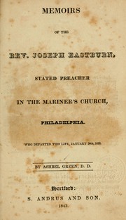 Front cover of Memoirs of the Rev. Joseph Eastburn by Ashbel Green