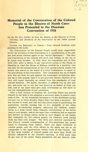 Front cover of Memorial of the Convocation of the Colored People in the diocese of North Carolina presented to the Diocesan Convention of 1916 by Episcopal Church. Diocese of North Carolina. Convocation of the Colored People