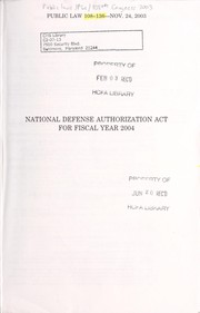 Front cover of National Defense Authorization Act for Fiscal Year 2004 by United States