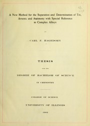 Front cover of A new method for the separation and determination of tin, arsenic and antimony by Carl F. Hagedorn