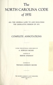 Front cover of The North Carolina code of 1931 by North Carolina.