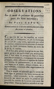 Front cover of Observations sur le mode de paiement du quatrième quart des biens nationaux by P. Capon